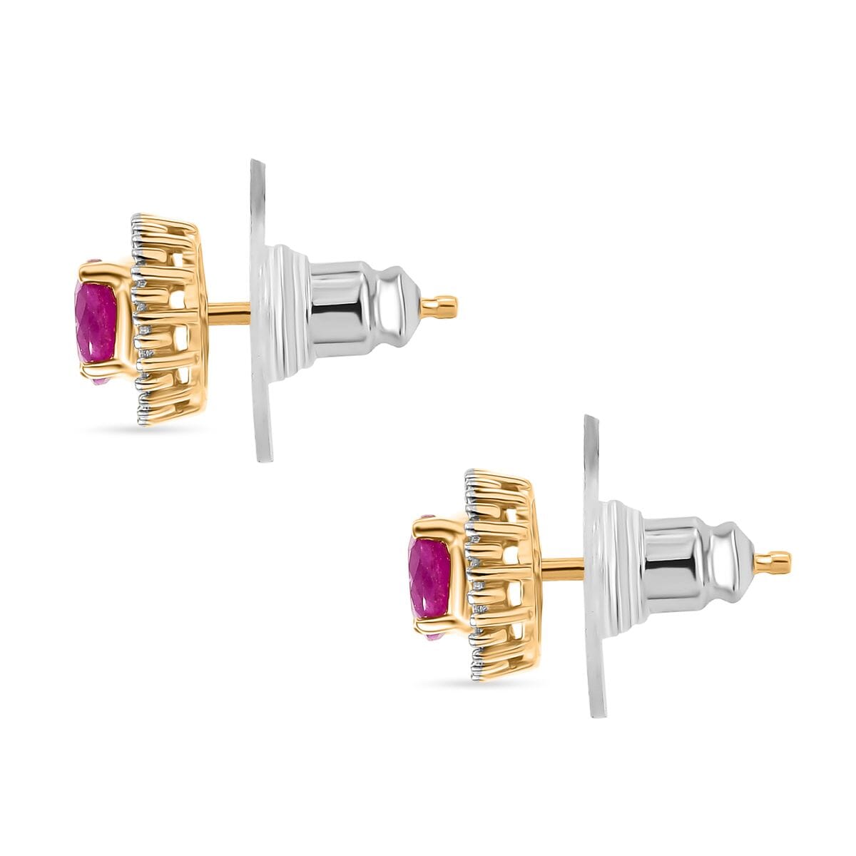 D'Joy Mozambique Ruby, Diamond (0.32 cts) Earrings Earrings in 18K Vermeil YG Over Sterling Silver 1.55 ctw image number 3