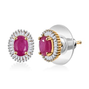 D'Joy Mozambique Ruby and Diamond 1.55 ctw Earrings in 18K Vermeil Yellow Gold Over Sterling Silver