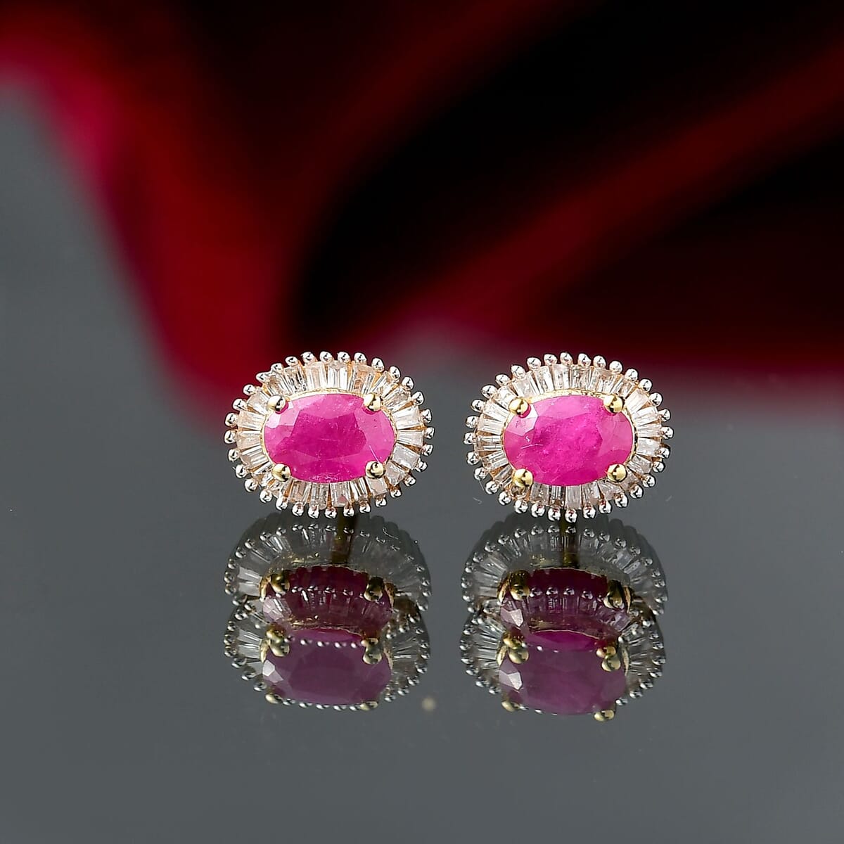 D'Joy Mozambique Ruby and Diamond 1.55 ctw Earrings in 18K Vermeil Yellow Gold Over Sterling Silver image number 1