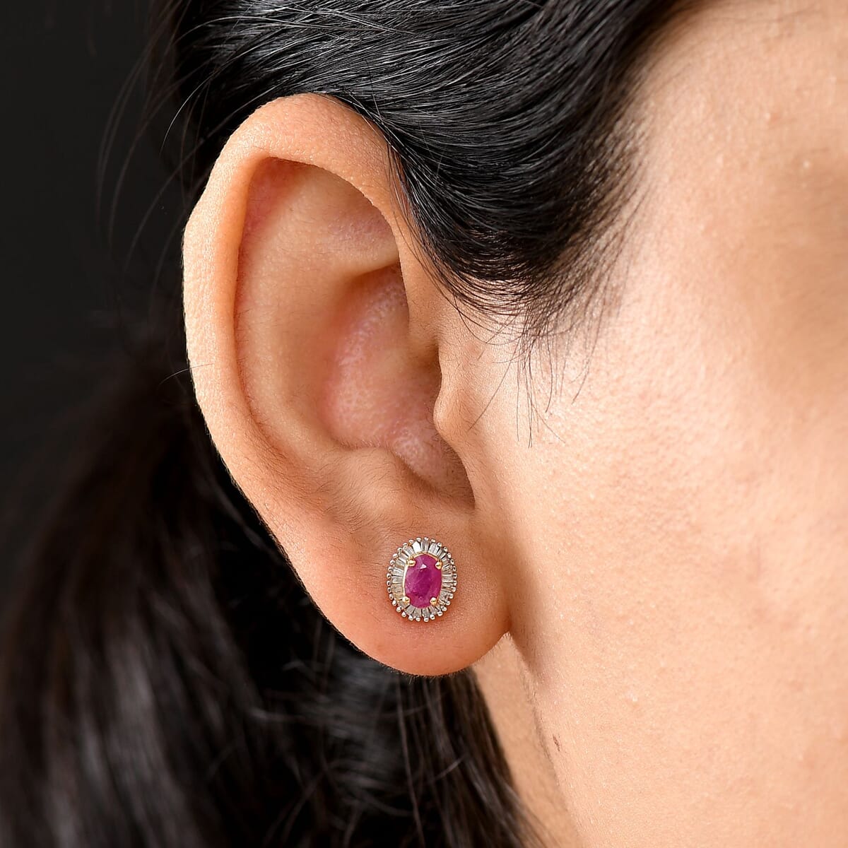 D'Joy Mozambique Ruby and Diamond 1.55 ctw Earrings in 18K Vermeil Yellow Gold Over Sterling Silver image number 2