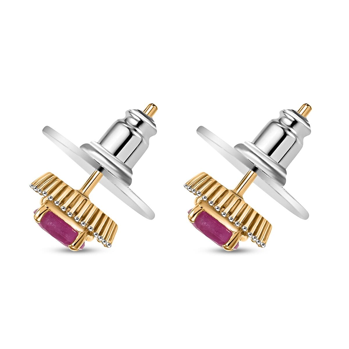 D'Joy Mozambique Ruby and Diamond 1.55 ctw Earrings in 18K Vermeil Yellow Gold Over Sterling Silver image number 3