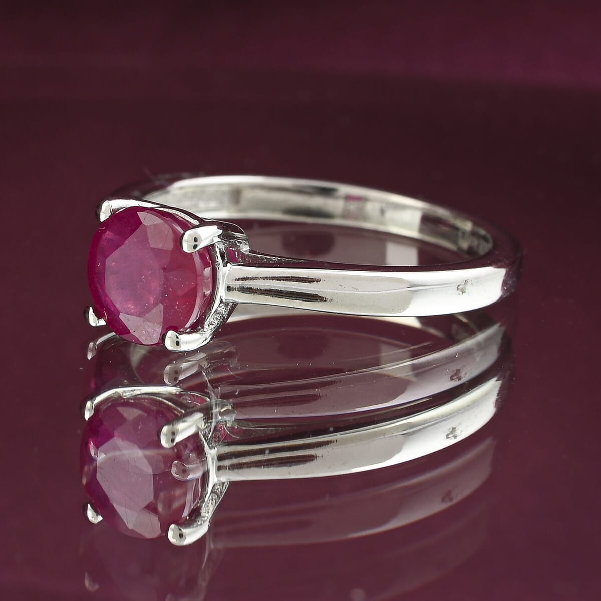 Niassa Ruby (FF) 1.20 ctw Ring in Platinum Over Sterling Silver (Size 5.5)  image number 1