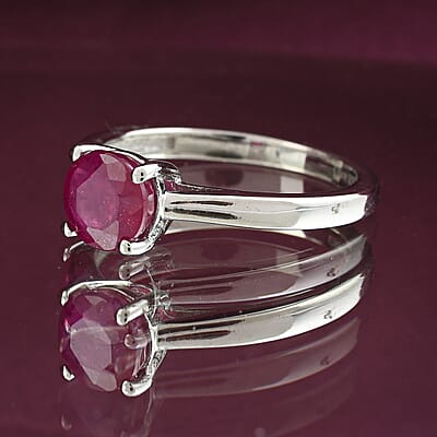 Niassa Ruby (FF) 1.20 ctw Ring in Platinum Over Sterling Silver (Size 5.5) 