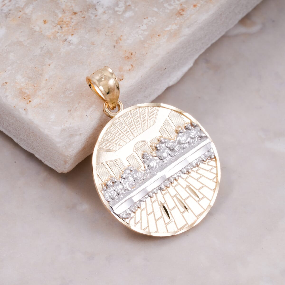 10K Yellow and White Gold Last Supper Pendant without Chain 1.95 Grams image number 1