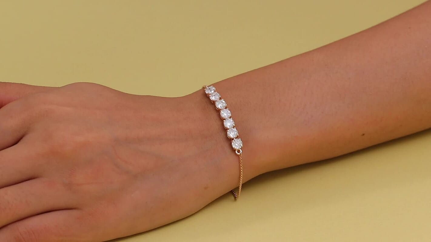 D'Joy Moissanite (Rnd 5mm) Bolo Bracelet in 18K Vermeil RG Over Sterling Silver 3.35 ctw