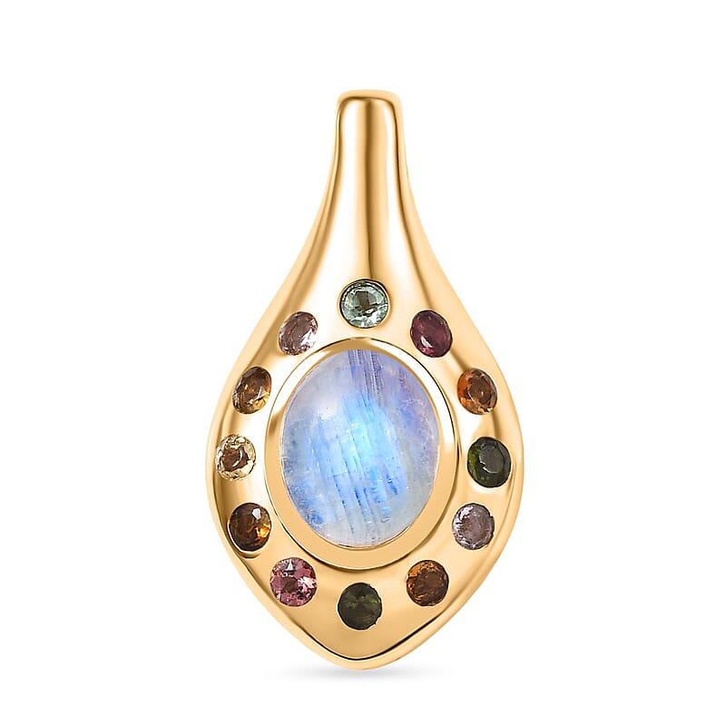 EverTrue Rainbow Moonstone and Multi-Tourmaline 3.85 ctw Pendant in Goldtone