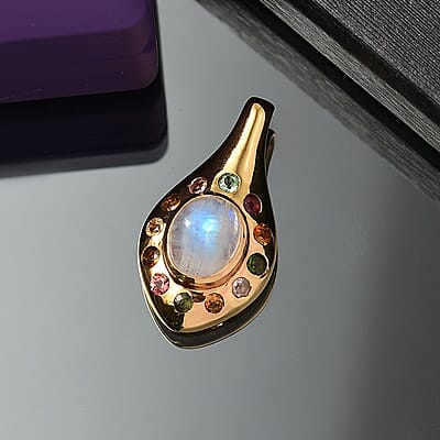 EverTrue Rainbow Moonstone and Multi-Tourmaline 3.85 ctw Pendant in Goldtone
