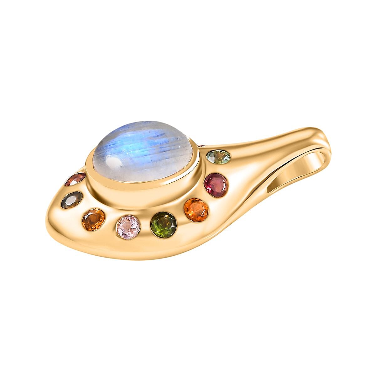 EverTrue Rainbow Moonstone and Multi-Tourmaline 3.85 ctw Pendant in Goldtone