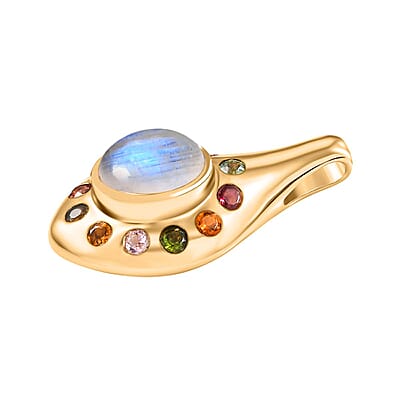 EverTrue Rainbow Moonstone and Multi-Tourmaline 3.85 ctw Pendant in Goldtone