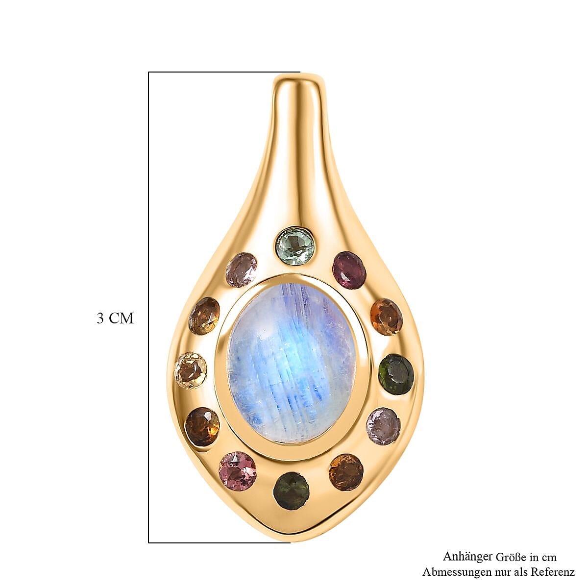 EverTrue Rainbow Moonstone and Multi-Tourmaline 3.85 ctw Pendant in Goldtone