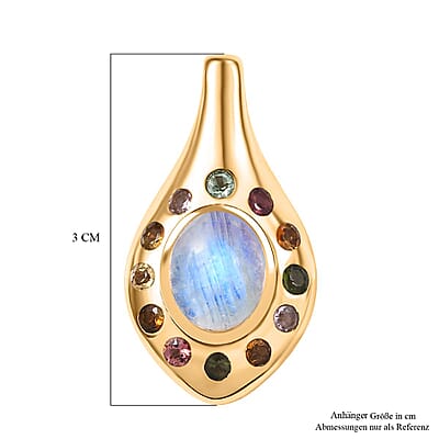 EverTrue Rainbow Moonstone and Multi-Tourmaline 3.85 ctw Pendant in Goldtone