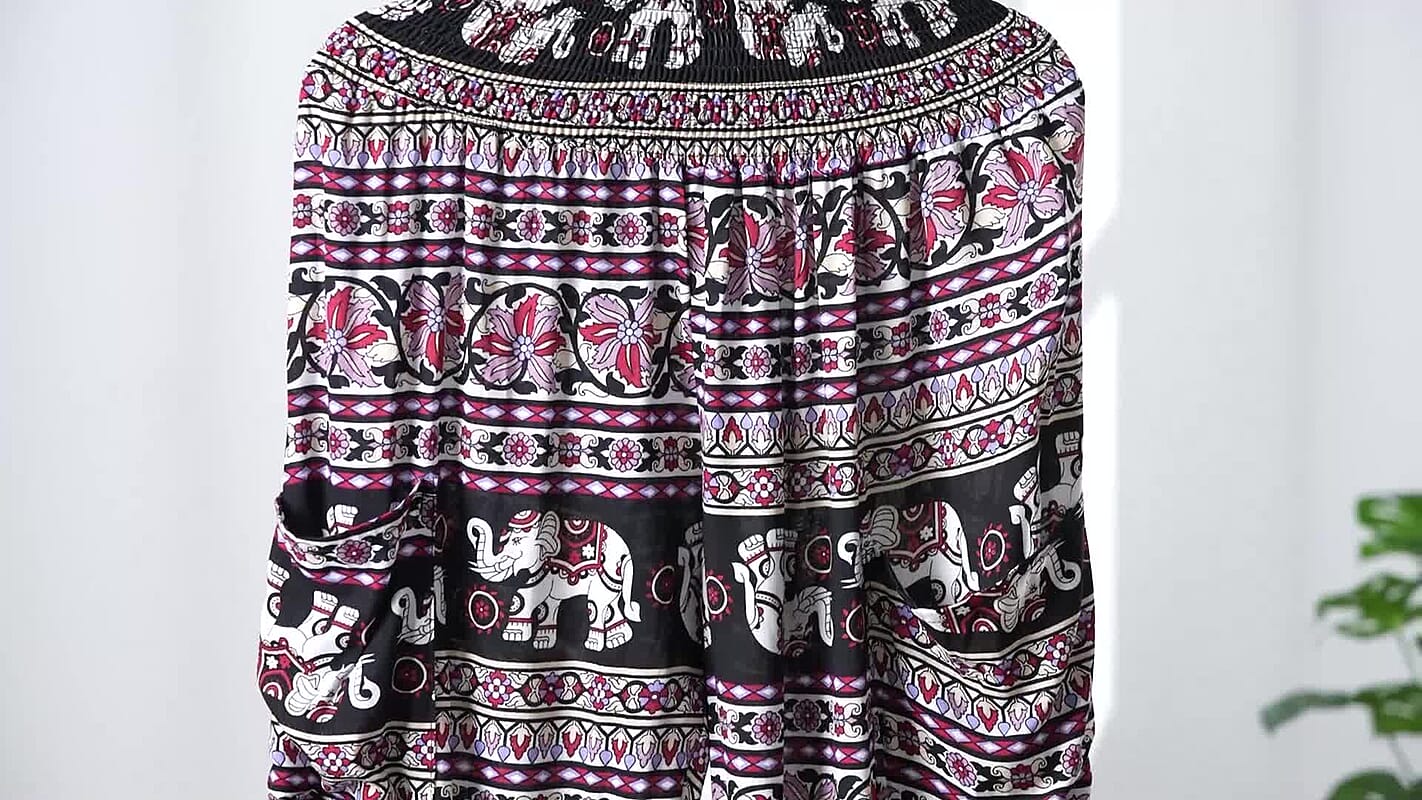 Tamsy Wine Elephant Harem Pant with 2 Pockets - One Size Fits Most