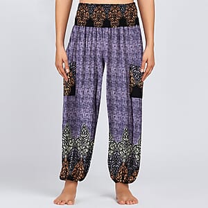 Tamsy Purple Abstract Harem Pant with 2 Pockets - One Size Fits Most