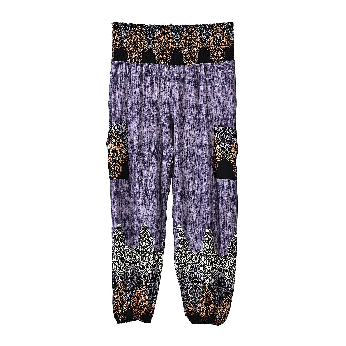 Tamsy Purple Abstract Harem Pant with 2 Pockets - One Size Fits Most image number 1
