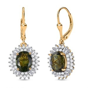 D’Joy Bohemian Moldavite and Moissanite 4.30 ctw Earrings in 18K Vermeil Yellow Gold Over Sterling Silver 