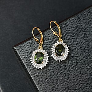 D'Joy Bohemian Moldavite and Moissanite 4.30 ctw Earrings in 18K Vermeil Yellow Gold Over Sterling Silver 