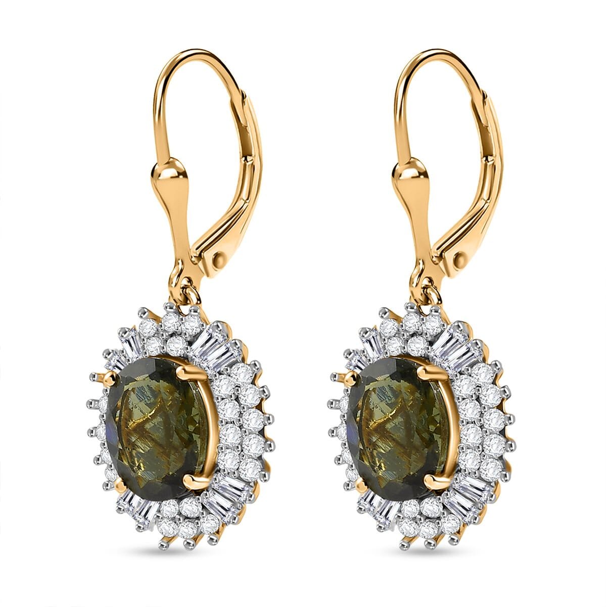 D’Joy Bohemian Moldavite and Moissanite 4.30 ctw Earrings in 18K Vermeil Yellow Gold Over Sterling Silver  image number 3