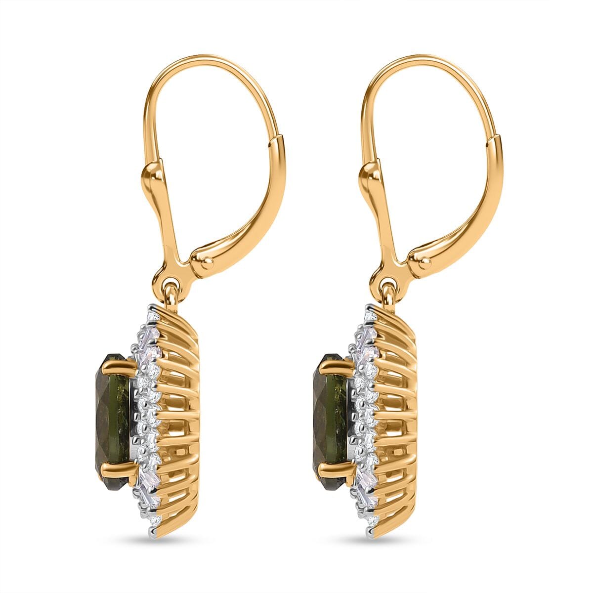 D’Joy Bohemian Moldavite and Moissanite 4.30 ctw Earrings in 18K Vermeil Yellow Gold Over Sterling Silver  image number 4
