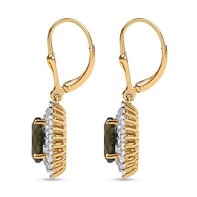 D'Joy Bohemian Moldavite and Moissanite 4.30 ctw Earrings in 18K Vermeil Yellow Gold Over Sterling Silver 