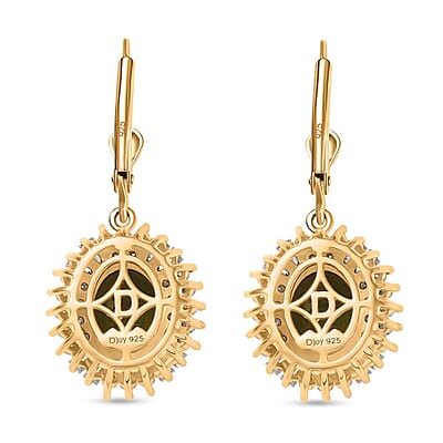 D'Joy Bohemian Moldavite and Moissanite 4.30 ctw Earrings in 18K Vermeil Yellow Gold Over Sterling Silver 