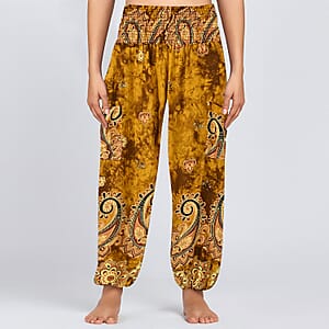 Tamsy Yellow Paisley Harem Pant with 2 Pockets - One Size Fits Most