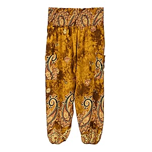 Tamsy Yellow Paisley Harem Pant with 2 Pockets - One Size Fits Most