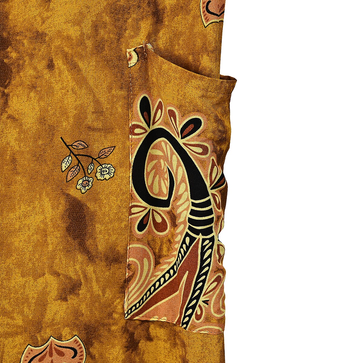 Tamsy Yellow Paisley Harem Pant with 2 Pockets - One Size Fits Most image number 3