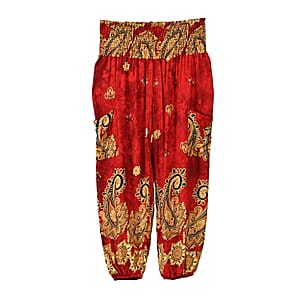 Tamsy Red Paisley Harem Pant with 2 Pockets - One Size Fits Most