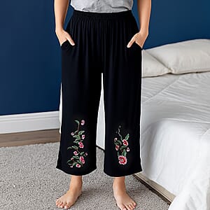 Tamsy Black Embroidery Pajama Pant - One Size Fits Most