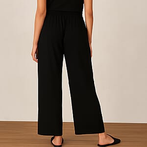 TAMSY Black Floral Embroidered Lounge Pant with Two Pockets &ndash; One Size Fits Most