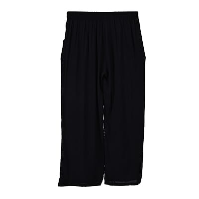 TAMSY Black Floral Embroidered Lounge Pant with Two Pockets – One Size Fits Most
