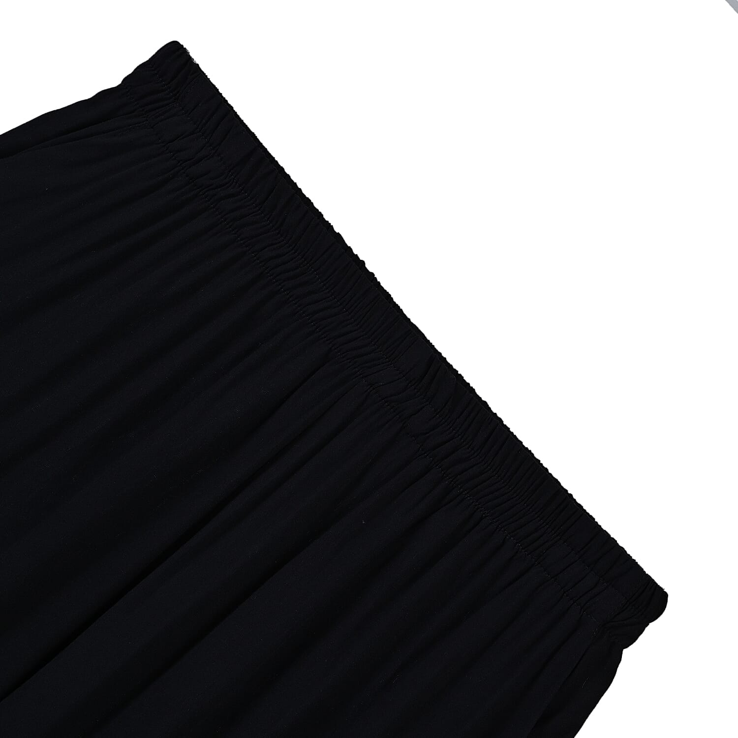 TAMSY Black Floral Embroidered Lounge Pant with Two Pockets – One Size Fits Most