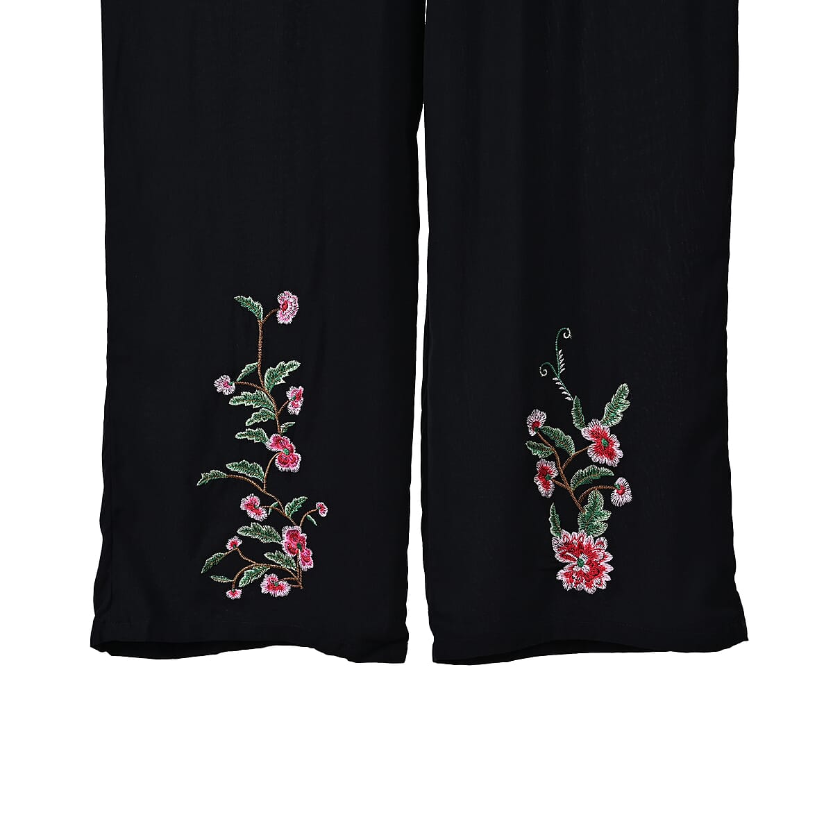 TAMSY Black Floral Embroidered Lounge Pant with Two Pockets – One Size Fits Most image number 6