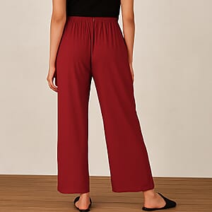 TAMSY Brick Red Floral Embroidered Lounge Pant with Two Pockets &ndash; One Size Fits Most
