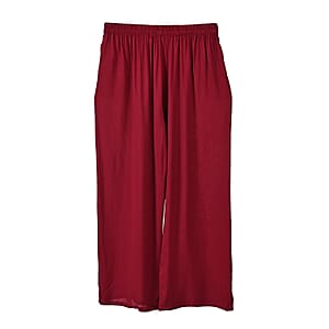 TAMSY Brick Red Floral Embroidered Lounge Pant with Two Pockets &ndash; One Size Fits Most