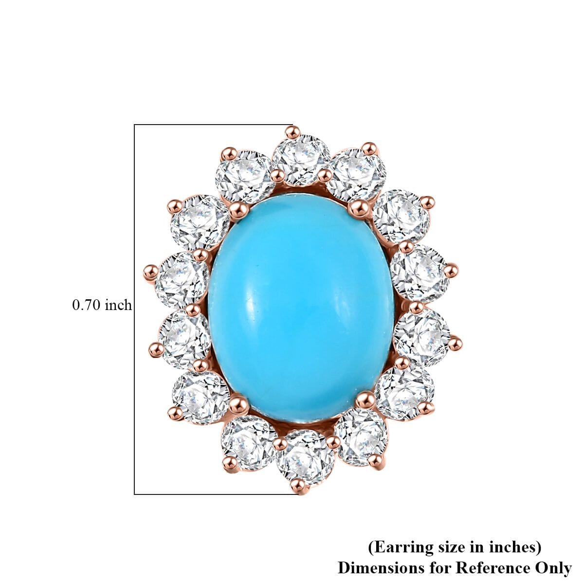 D’Joy Sleeping Beauty Turquoise, Moissanite 6.80 ctw Stud Earrings in 18K Vermeil Rose Gold Over Sterling Silver image number 4