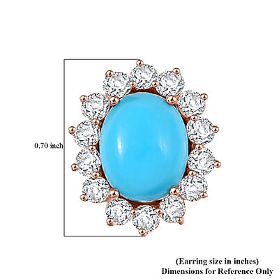 D'Joy Sleeping Beauty Turquoise, Moissanite 6.80 ctw Stud Earrings in 18K Vermeil Rose Gold Over Sterling Silver