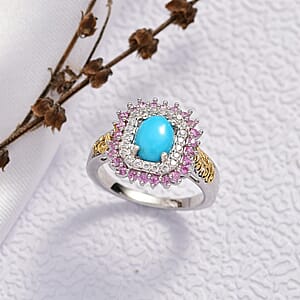 D'Joy Sleeping Beauty Turquoise and Multi Gemstone 1.75 ctw Sunburst Ring in 18K Vermeil YG and Rhodium Over Sterling Silver (Size 5.0)