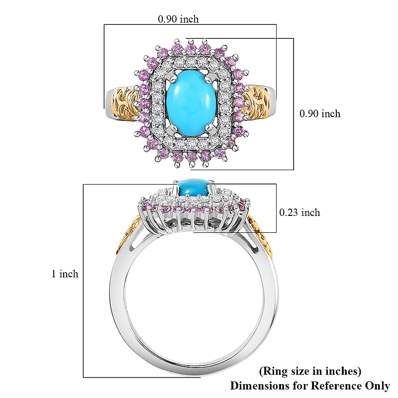 (Do Not Schedule For LS) D'Joy Sleeping Beauty Turquoise and Multi Gemstone 1.75 ctw Sunburst Ring in 18K Vermeil YG and Rhodium Over Sterling Silver (Size 5.0)