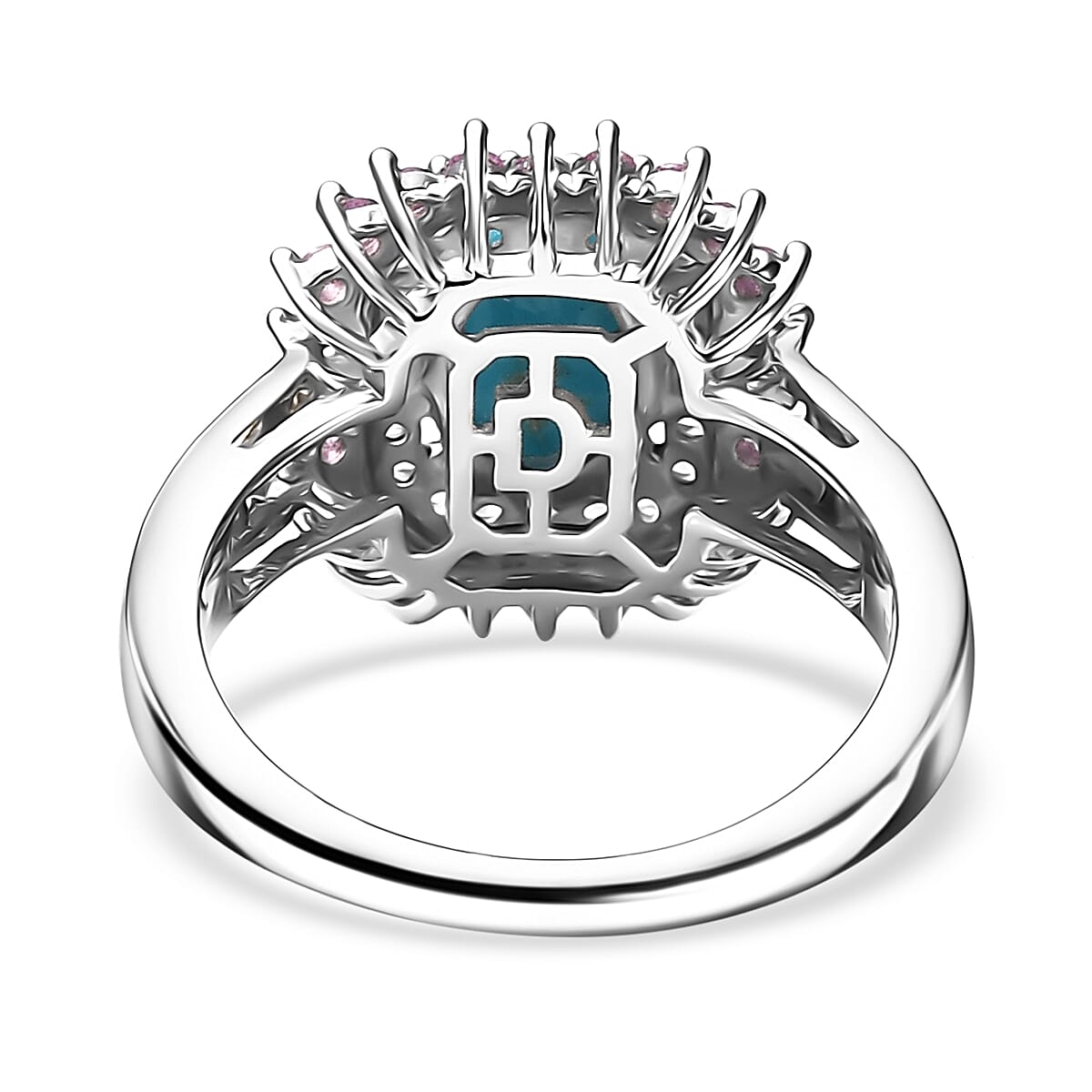 D'Joy Sleeping Beauty Turquoise and Multi Gemstone 1.75 ctw Sunburst Ring in 18K Vermeil YG and Rhodium Over Sterling Silver (Size 7.0) image number 4