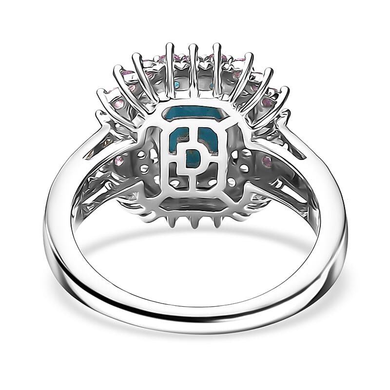 (Do Not Schedule For LS) D'Joy Sleeping Beauty Turquoise and Multi Gemstone 1.75 ctw Sunburst Ring in 18K Vermeil YG and Rhodium Over Sterling Silver (Size 7.0)
