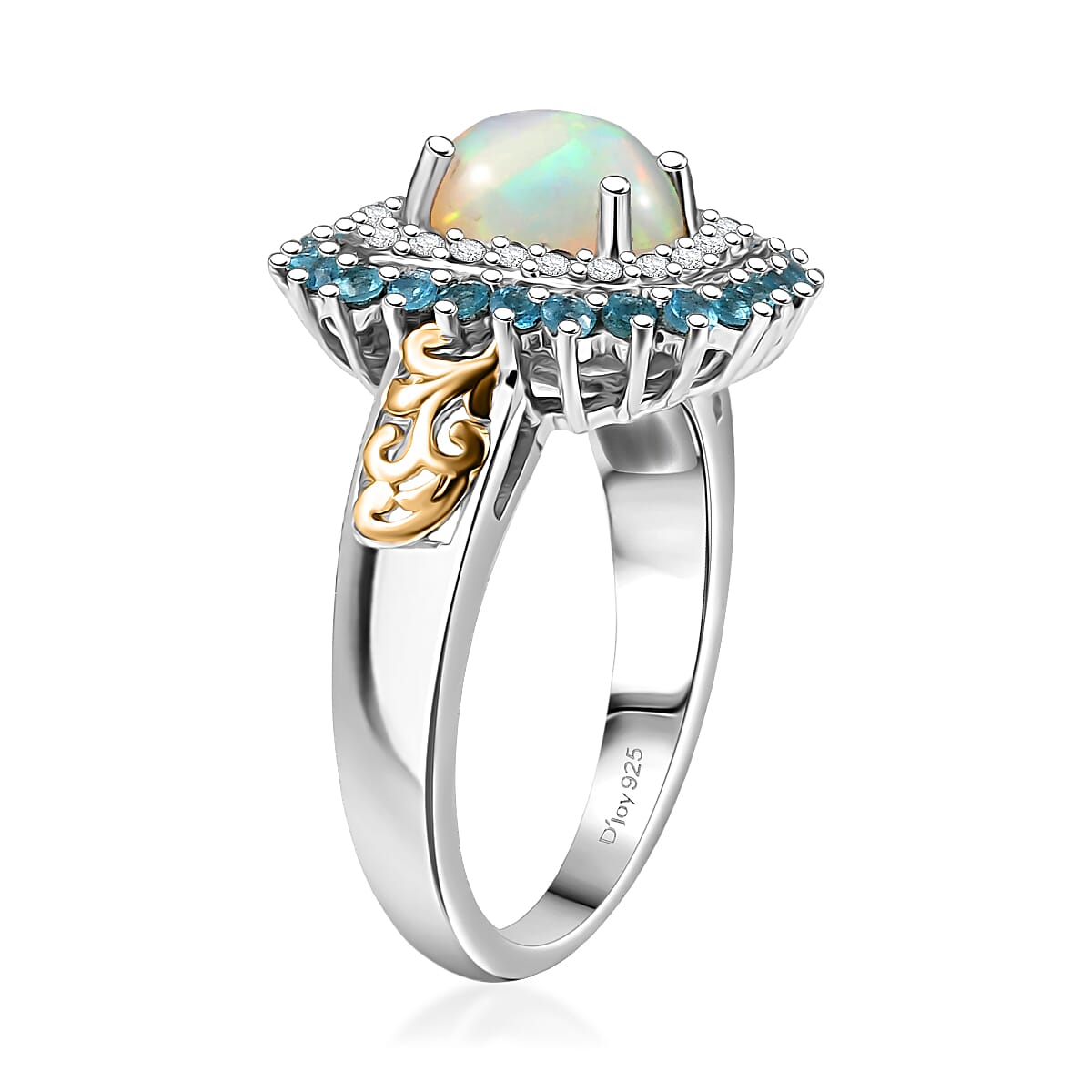 D'Joy Ethiopian Welo Opal and Multi Gemstone 1.55 ctw Sunburst Ring in 18K Vermeil YG and Rhodium Over Sterling Silver (Size 6.0) image number 3