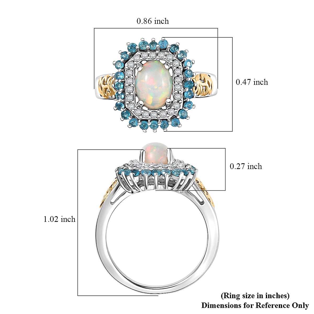 D'Joy Ethiopian Welo Opal and Multi Gemstone 1.55 ctw Sunburst Ring in 18K Vermeil YG and Rhodium Over Sterling Silver (Size 9.0) image number 5