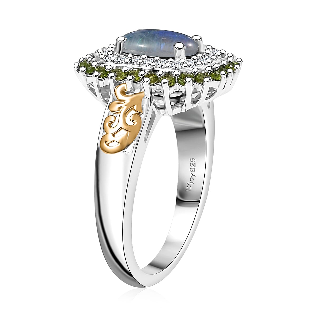 D'Joy Boulder Opal Triplet and Multi Gemstone 1.60 ctw Sunburst Ring in 18K Vermeil YG and Rhodium Over Sterling Silver (Size 10.0) image number 3