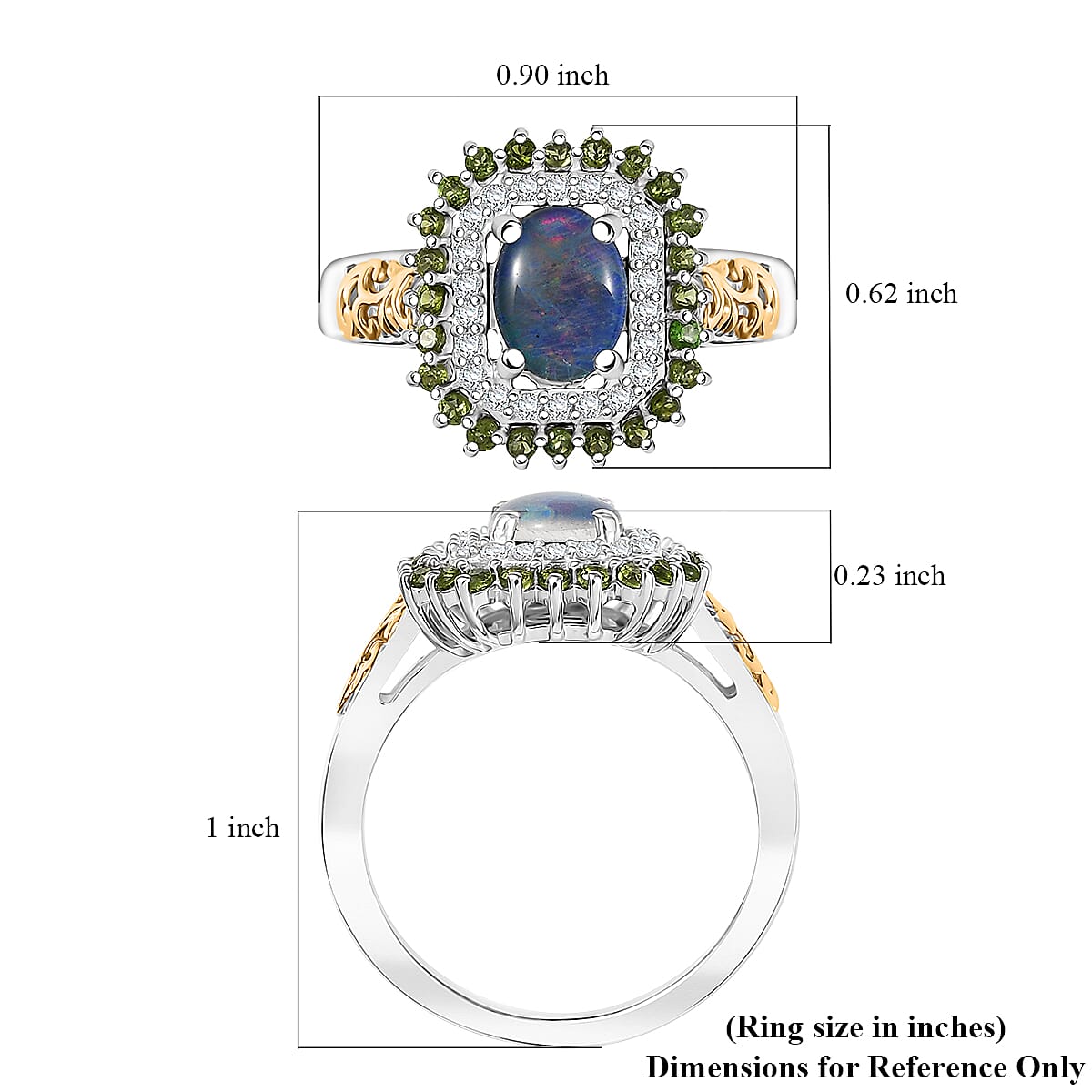 D'Joy Boulder Opal Triplet and Multi Gemstone 1.60 ctw Sunburst Ring in 18K Vermeil YG and Rhodium Over Sterling Silver (Size 7.0) image number 5