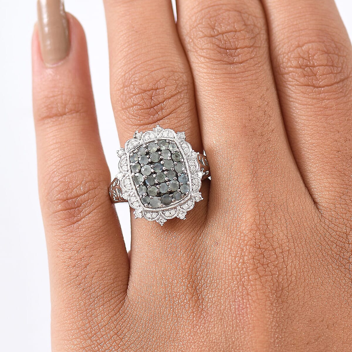 D'Joy Narsipatnam Alexandrite and Moissanite 1.60 ctw Vine & Bloom Ring in Rhodium Over Sterling Silver (Size 10.0) image number 2