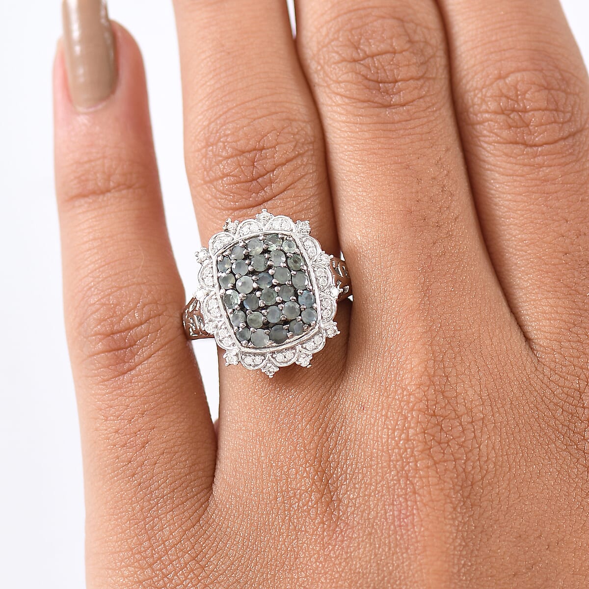 D'Joy Narsipatnam Alexandrite and Moissanite 1.60 ctw Vine & Bloom Ring in Rhodium Over Sterling Silver (Size 6.0) image number 2