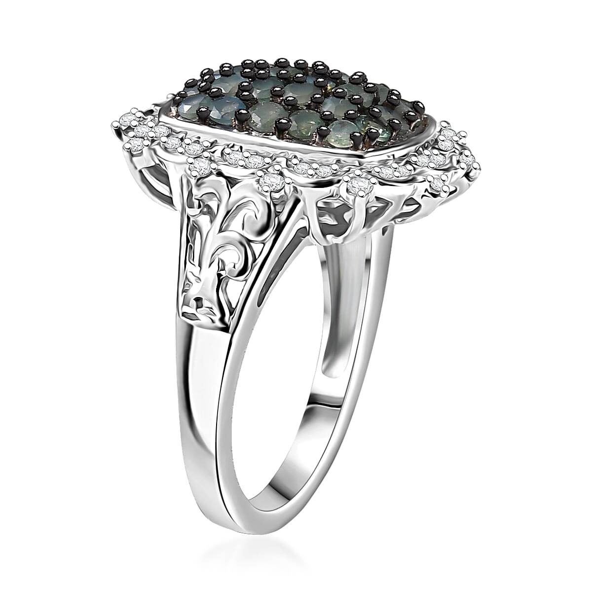 D'Joy Narsipatnam Alexandrite and Moissanite 1.60 ctw  Vine & Bloom Ring in Rhodium Over Sterling Silver (Size 7.0) image number 3