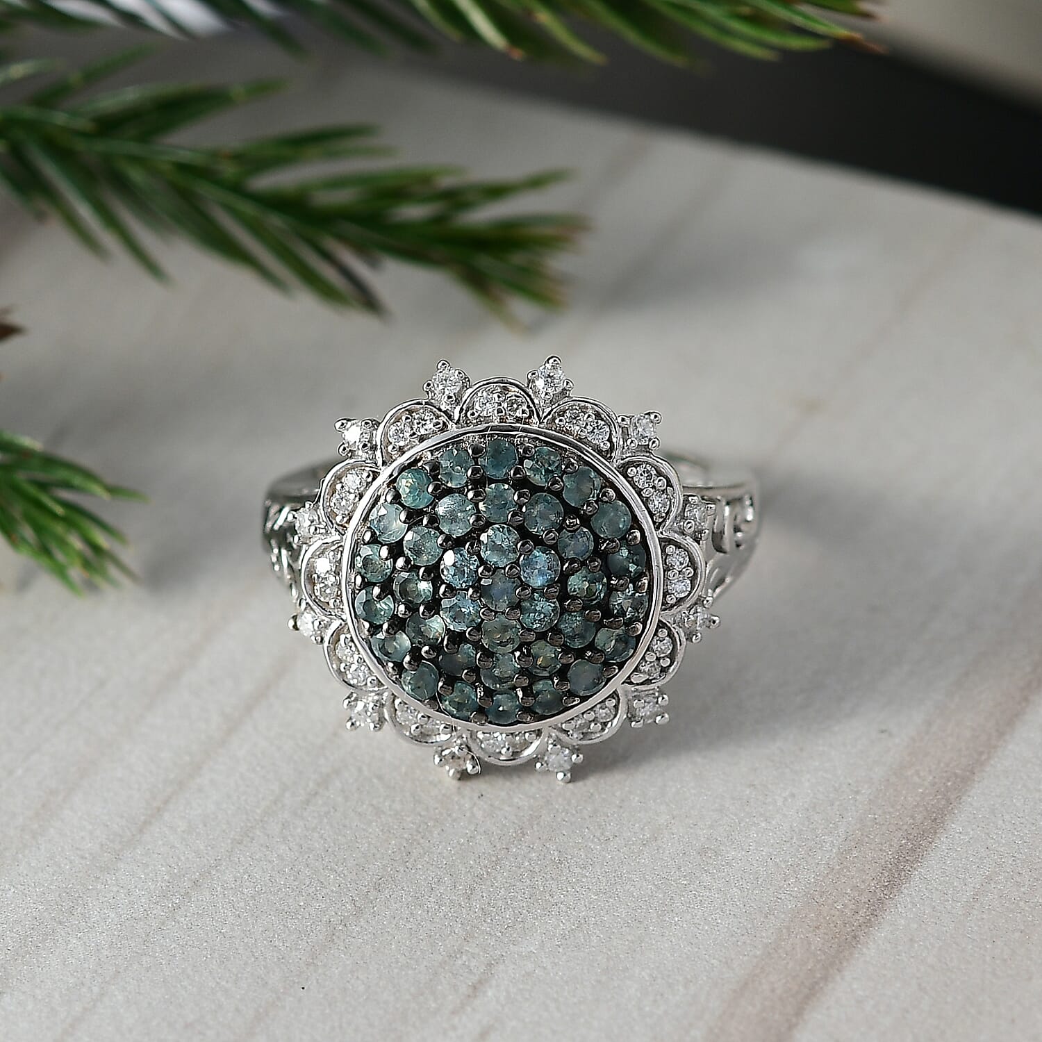 D'Joy Narsipatnam Alexandrite and Moissanite 1.35 ctw Vine & Bloom Ring in Rhodium Over Sterling Silver (Size 10.0)