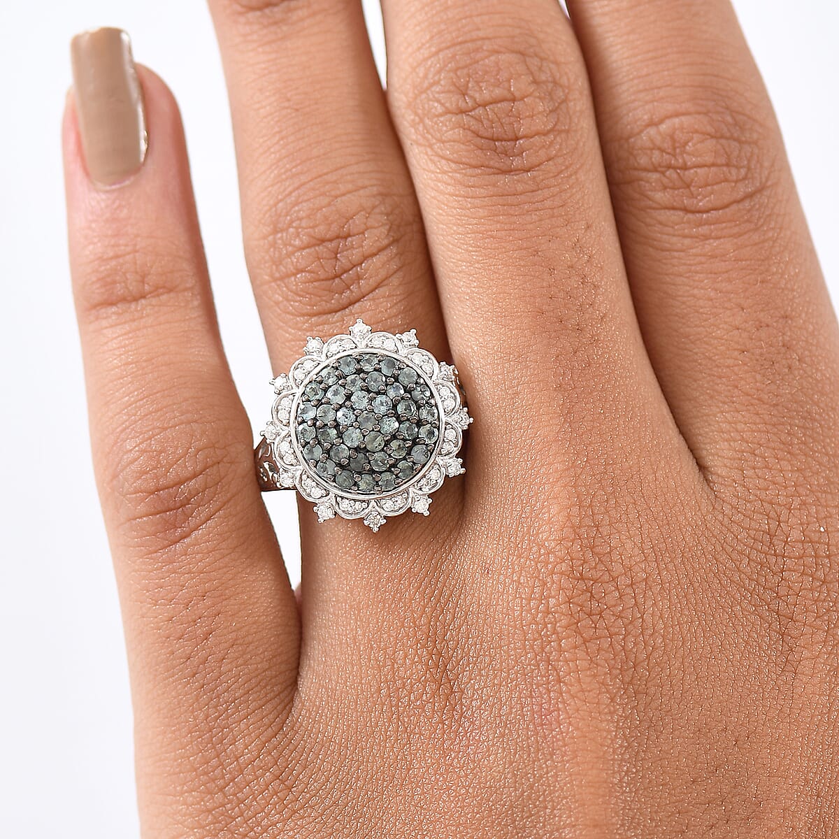 D'Joy Narsipatnam Alexandrite and Moissanite 1.35 ctw Vine & Bloom Ring in Rhodium Over Sterling Silver (Size 9.0) image number 2